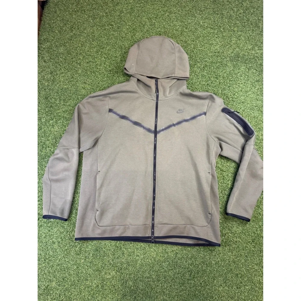 Nike Tech Fleece Full Zip Hoodie Olive‎ Green Mens XL CU4489-326 Jacket